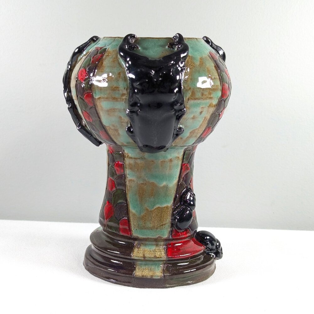 Handmade pottery beetle vase, heavy ceramic bug flower vase